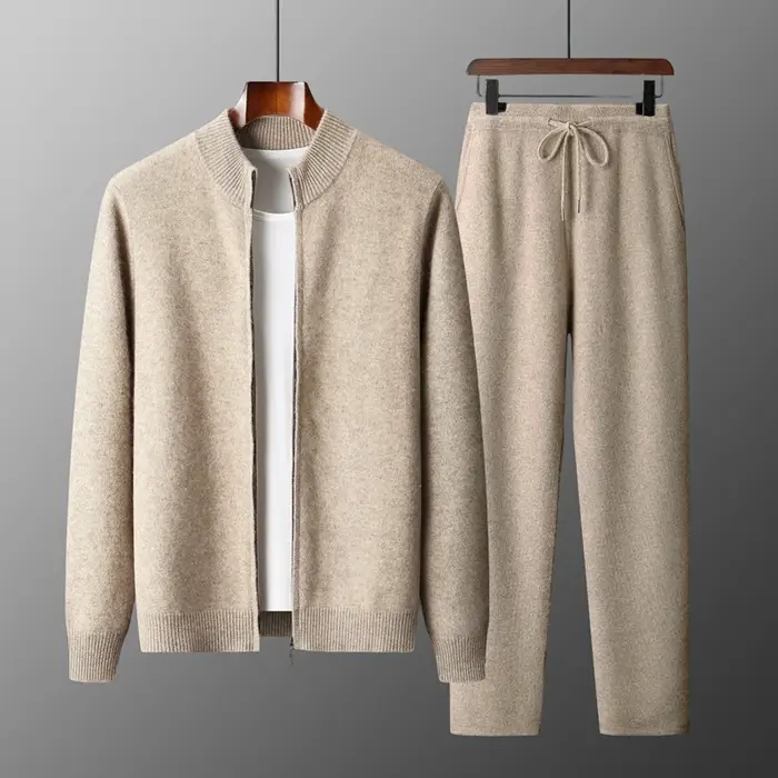 MVLYFLRT costume tricoté en laine mérinos pour hommes demi-hauteur Cardigan à fermeture éclair panta