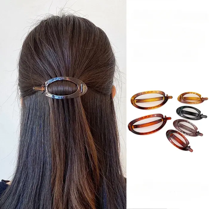 Pince à cheveux ovale française élégante, queue de cheval, artefact fixe, épingle à cheveux Vintage 
