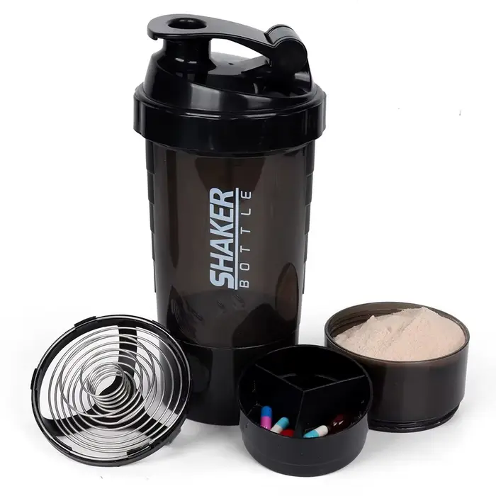 3 couches Shaker bouteille de protéines poudre Shake Cup bouteille d'eau tasse de mélange en plastiq