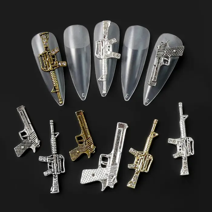 10 pièces/lot 3D alliage Punk pistolet pistolet Nail Art breloques métal rétro or/argent pistolet fo