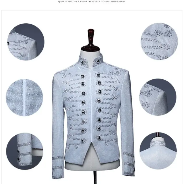 Blazer militaire de cour à fermeture éclair pour hommes, blanc, couleur vive, à la mode, pour Bar, d