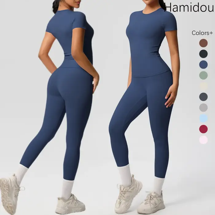 Femmes 2 pièces Patchwork Sport Yoga costume Gym Sport culture hauts Sexy moulante haut tubulaire en