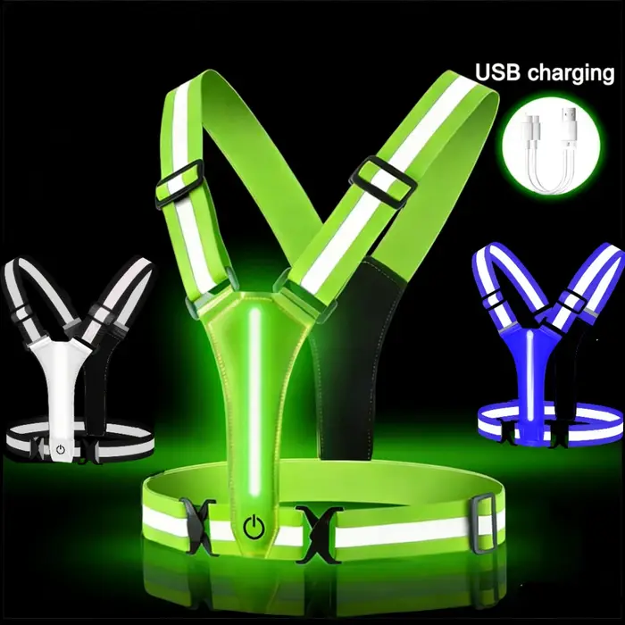 Gilet de course LED réfléchissant, Rechargeable par USB, gilet de sécurité pour cyclisme, haute visi