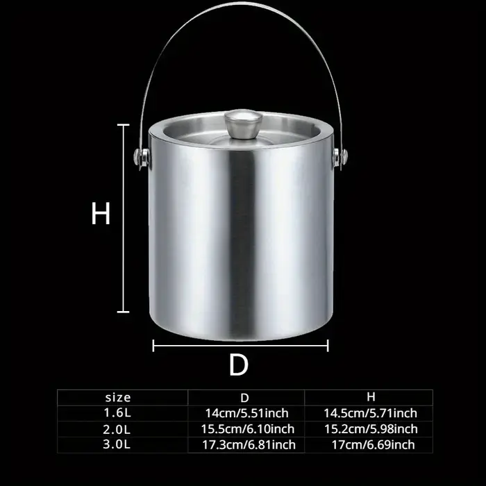 Seau à glace isolé en acier inoxydable, 1,6 l/2 l/3 l, vin, bière, Champagne, refroidisseur de fête 