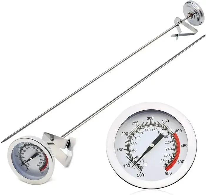 Thermomètre de friture en acier inoxydable 50-550 ° Jauge de température d'huile F avec clip – Sans 