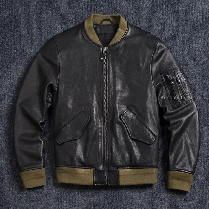 Bomber Ma-1 veste en cuir véritable hommes manteau en peau de mouton tanné naturel Vintage Air Force