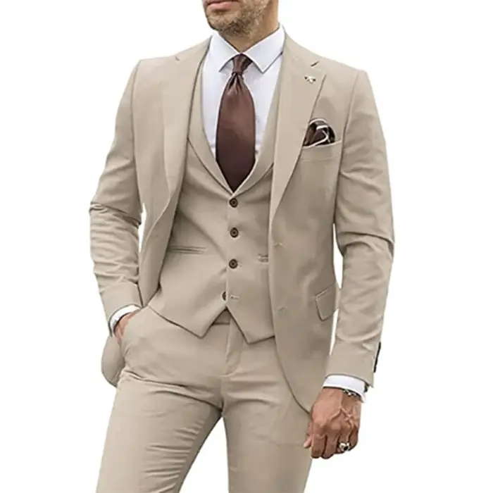 Costumes beiges 3 pièces pour hommes, coupe cintrée, smoking De marié, costumes De mariage, meilleur