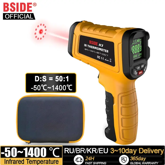 BSIDE -50 ~ 1400C thermomètre infrarouge professionnel 50:1 numérique IR-LCD compteur de température