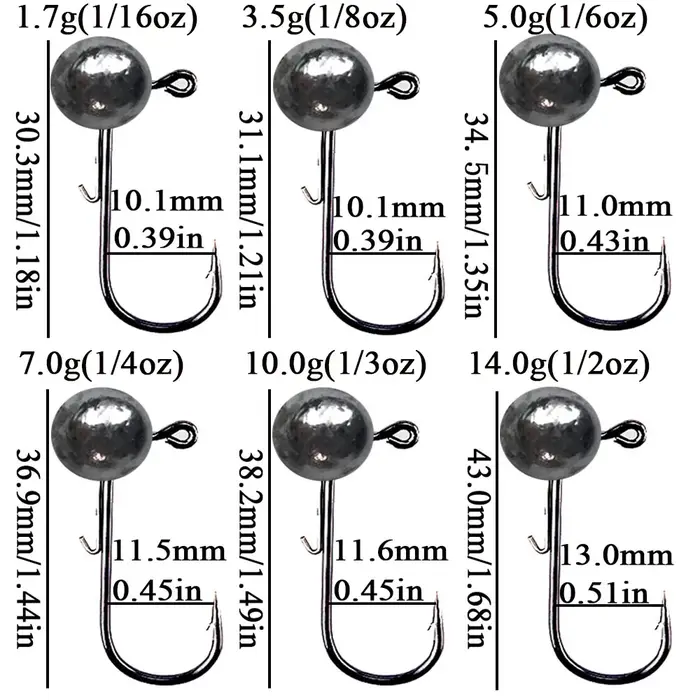 10 pièces tête de gabarit crochet de pêche 3.5g 5g 7g 10g 14g boule ronde tête de gabarit crochet sa