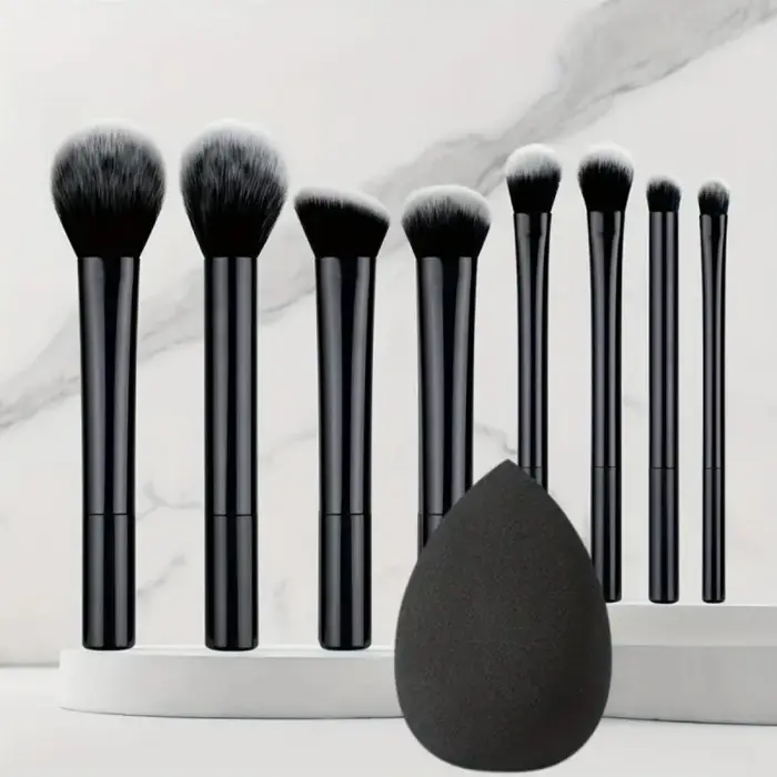 Ensemble de pinceaux de maquillage noirs multifonctionnels, 9 pièces, avec 1 œuf de beauté, poils so