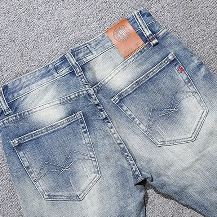 Jeans italiens de créateur pour hommes, coupe slim, style rétro, bleu délavé, brodés, haute qualité,