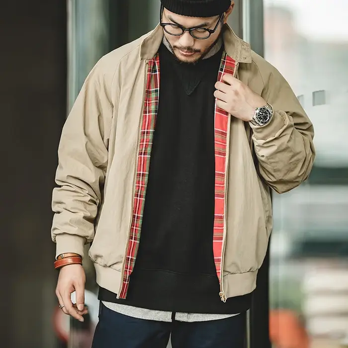 Maden hommes Vintage kaki vestes rétro travail col montant Moto veste décontracté fermeture éclair a