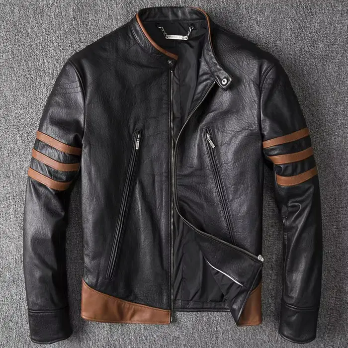 Veste de moto en cuir véritable pour hommes, manteau en peau de mouton, style court, printemps et au