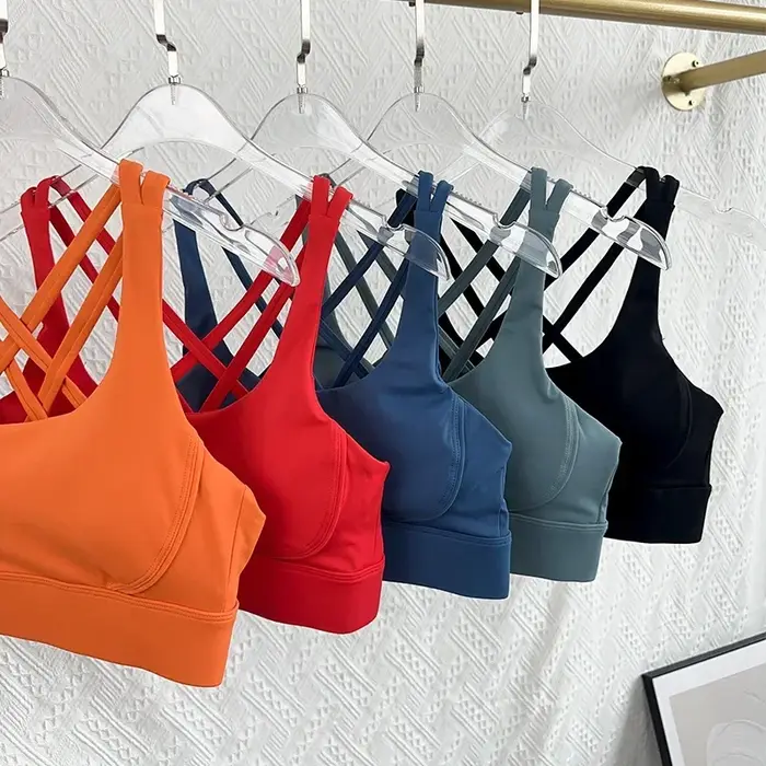 Haut fitness mode dos croisé femmes soutien-gorge antichoc réglable pour gymnastique Pilates course