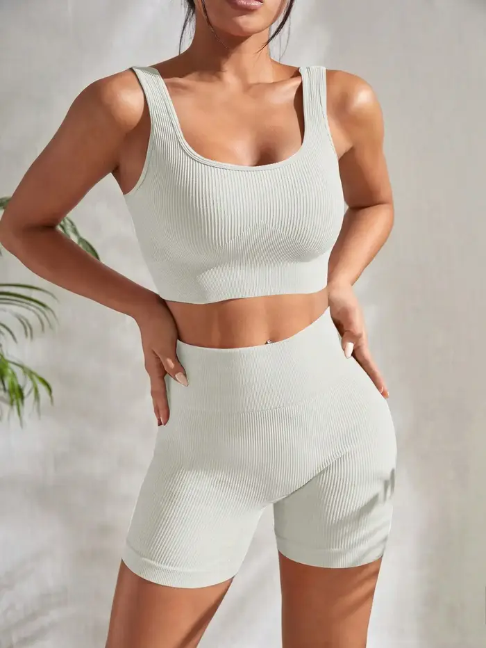 Ensemble yoga 2 pièces sans couture femme - Short taille haute et débardeur fitness confortable