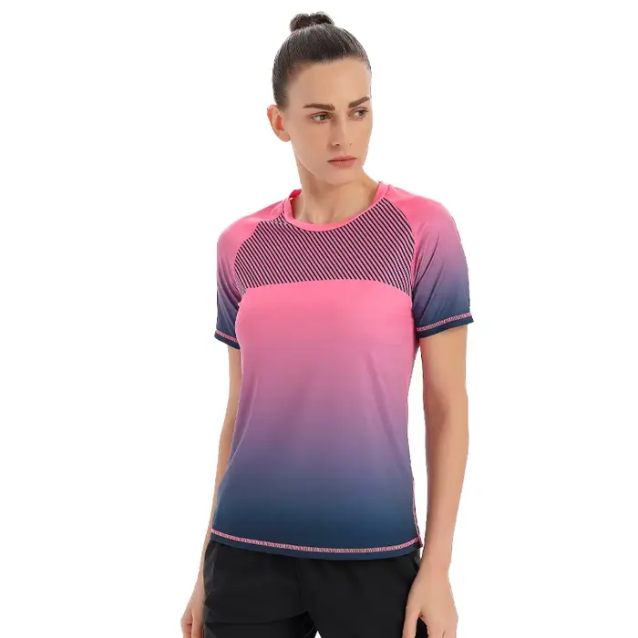T-shirt sport femme manches courtes impression 3D - Chemise respirante élastique pour yoga et running