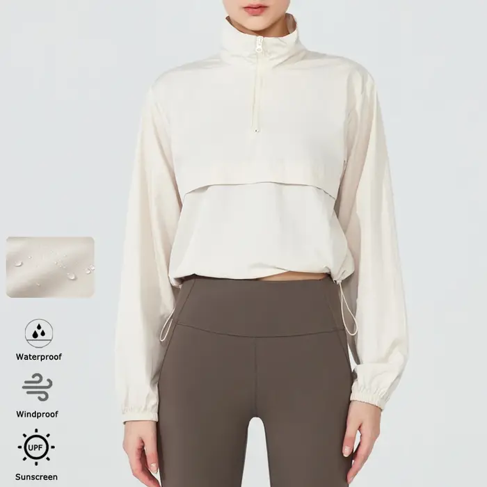 VITALINOVO Veste de sport légère pour femme avec fermeture éclair au quart pour golf, randonnée, cou