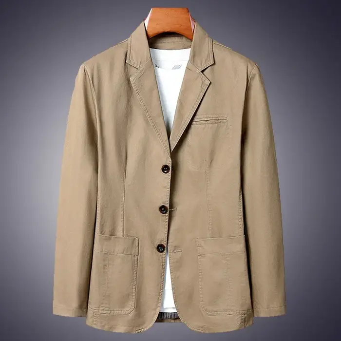 Blazer 100% Coton Tendance Business Uni Coupe Slim Décontracté Travail Coton Style Coréen pour Homme