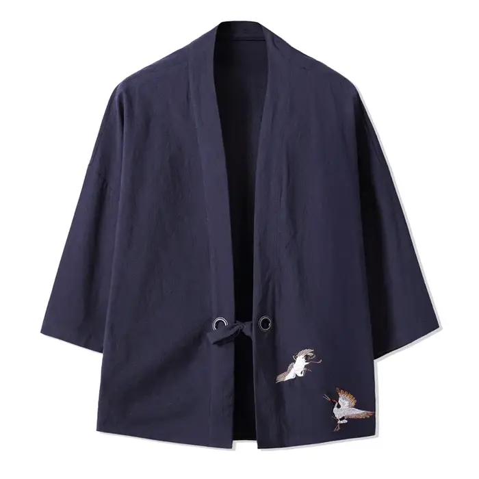 Hommes Kimono grue broderie Harajuku Style japonais Cardigan décontracté coton hommes samouraï Costu