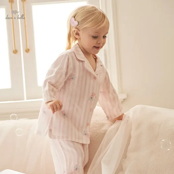MACChildren-Pyjama rayé rose pour filles, ensemble deux pièces doux, imprimé ventilé, mode décontrac