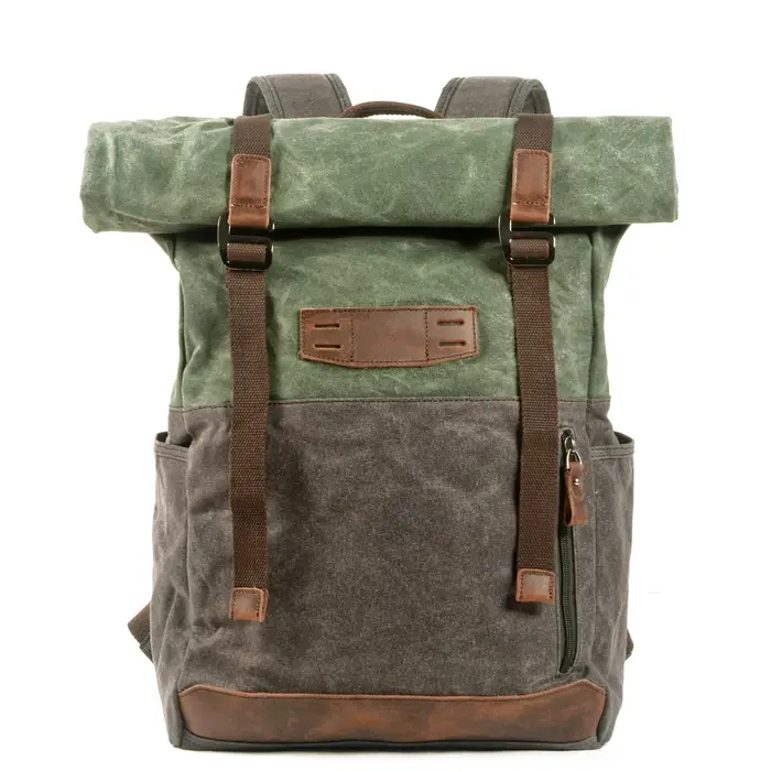 Sac en Toile Rétro Europe et Etats-Unis, Cire à l'Huile Contrastée SR, Cartable pour Étudiant, Rando