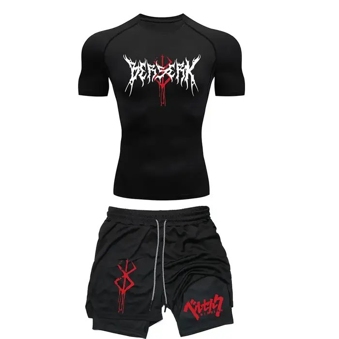 Ensemble compression hommes entraînement t-shirt short course respirant séchage rapide anti-éruption