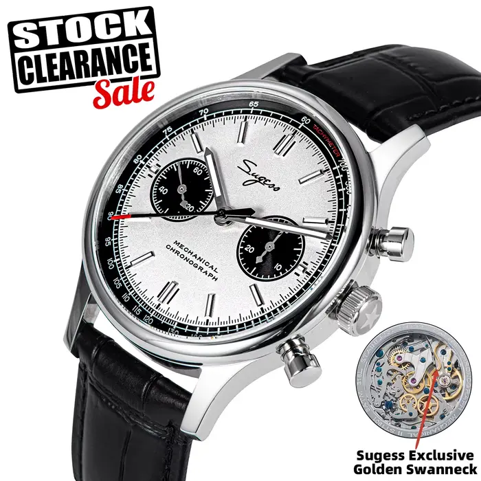 Sugess-Montre Pilote pour Homme, Chronographe Mécanique, Montre-Bracelet, Air Force, Saphir, Étanche