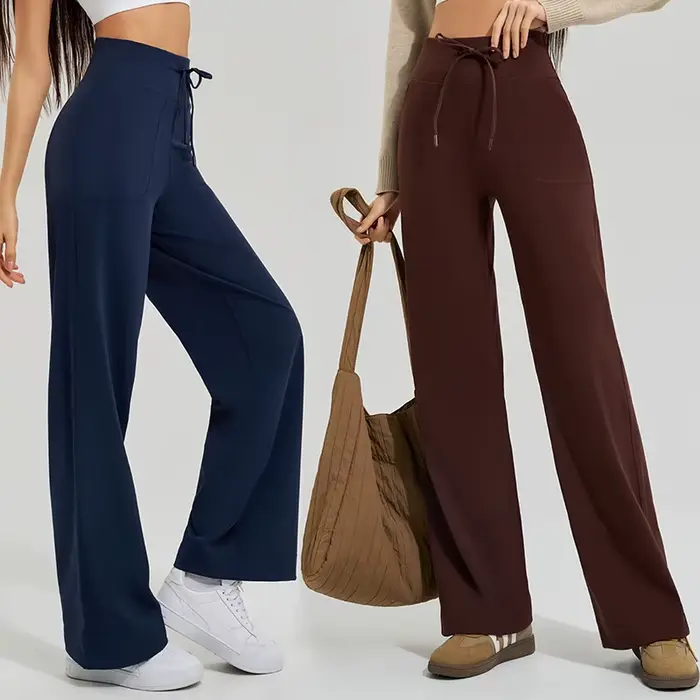 Pantalon de yoga taille haute pour femmes avec poches - Confort ample double face brossé