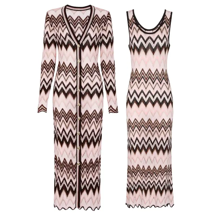 Cardigan à manches longues tricoté élastique, manteau Long + robe sans manches, ensemble pour femmes