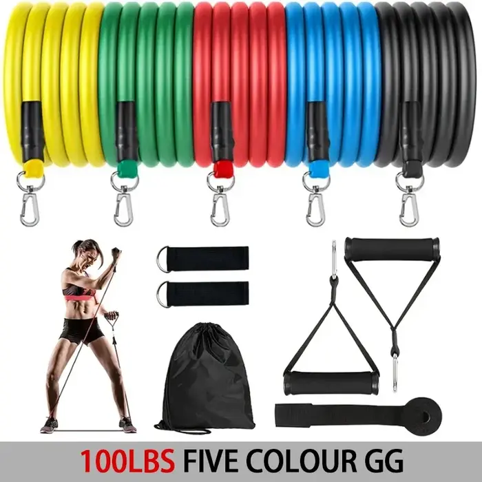 Bandes élastiques de résistance pour exercices de musculation, avec poignées d'ancrage pour porte et