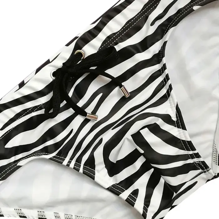 Maillot de bain homme taille basse sexy séchage rapide slip zèbre avec cordon serrage plage