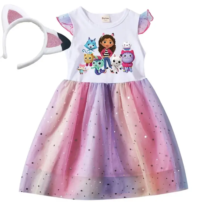 Robe de princesse en maille pour petites filles, tenue de princesse à paillettes et étoiles, jupe à 