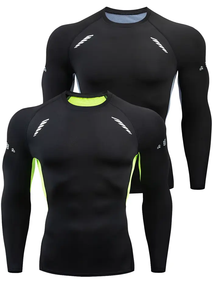 Chemises de Compression solides pour hommes, manches longues, athlétique, évacuant l'humidité, couch