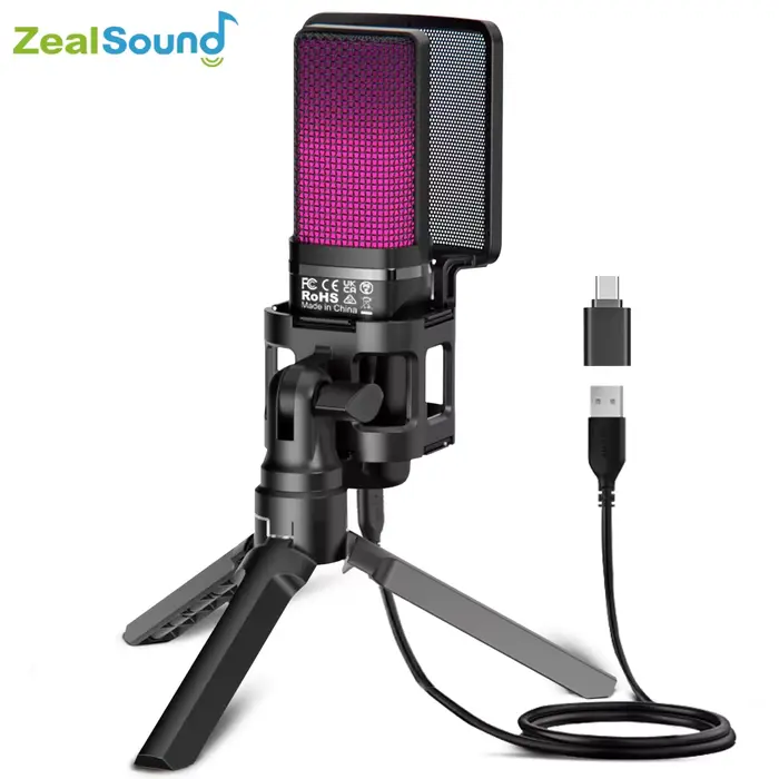 Zealsound RGB USB condensateur Microphone de jeu ordinateur micro professionnel pour PC PS4 PS5 Mac 