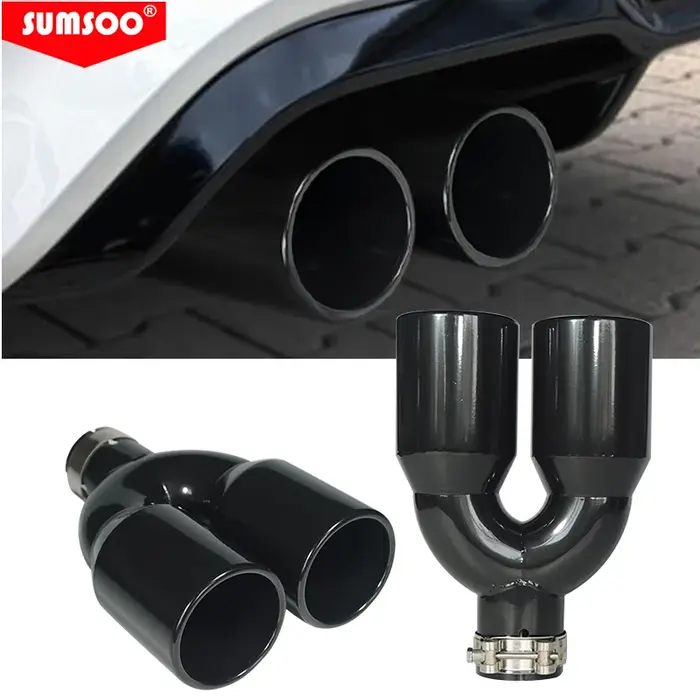 Véritable SUMSOO 1 pièces universel Double pointe d'échappement arrière tuyau d'échappement en acier