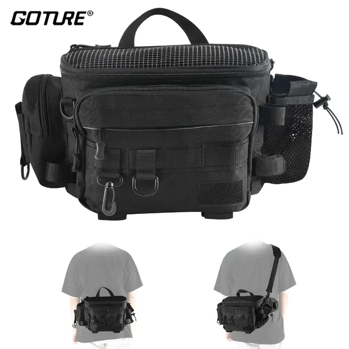 Goture sacs de matériel de pêche sac à bandoulière simple sac de taille multifonctionnel leurres de 