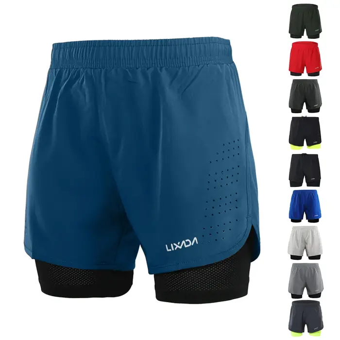 Lixada short de course 2 en 1 pour homme séchage rapide respirant entraînement actif exercice joggin