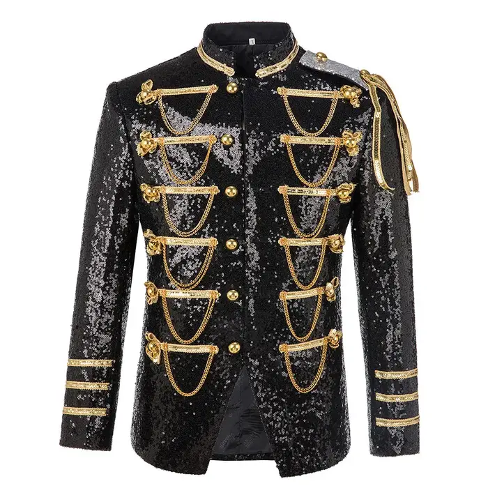 Veste de scène uniforme à paillettes pour hommes, costume MJ, blazer masculin, noir, rouge, bleu, ar