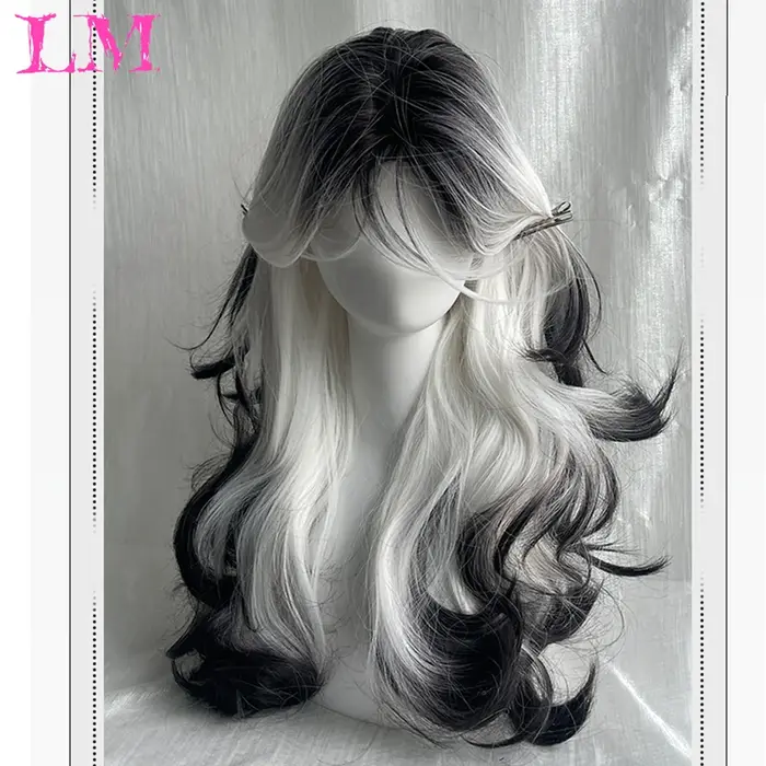 LM-Perruque Lolita Synthétique Longue et Droite avec Frange pour Fille, Mignonne Ombre, Rose, Blonde