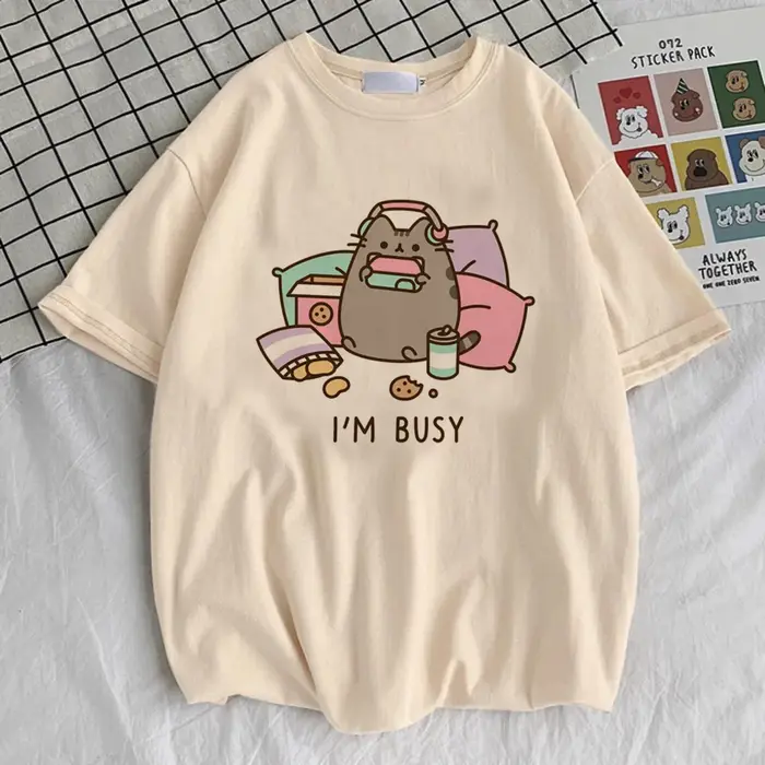 Pusheen chemise adolescent Y2k 2000s graphique rétro années 80 kawaii t-shirt université numérique V