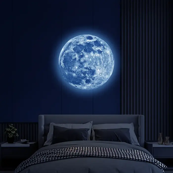 Offre spéciale 3D lune lumineuse autocollant mural lueur dans la nuit autocollant Fluorescent PVC ma