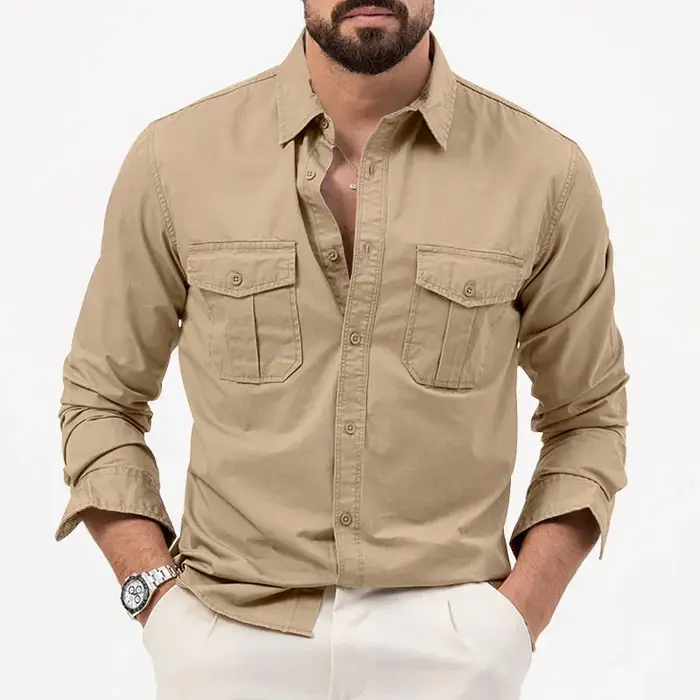 Chemise homme affaires décontractée 2026 armée verte à manches longues pour occasions professionnelles et décontractées