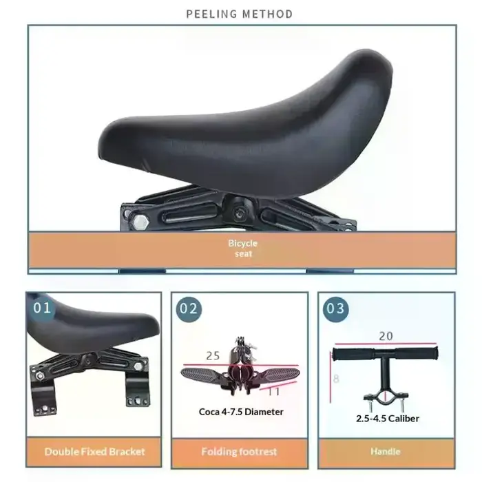 Siège enfant avant pour vélo position de découverte pédales guidon intégré sécurité robuste pour VTT balades en famille sorties randonnées occaions spéciales