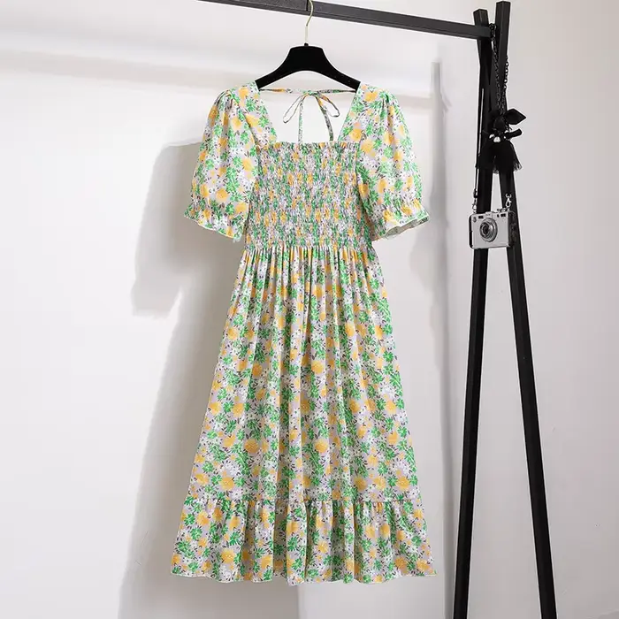 Robe d'été plissée en mousseline de soie pour femmes, tenue décontractée, plage, vacances, manches c