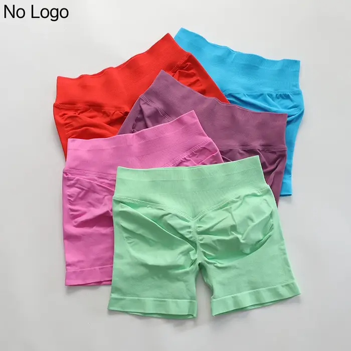 Short de Yoga Sexy sans Logo, dos en V, bande de taille basse côtelée, sans couture, froissé, pour e