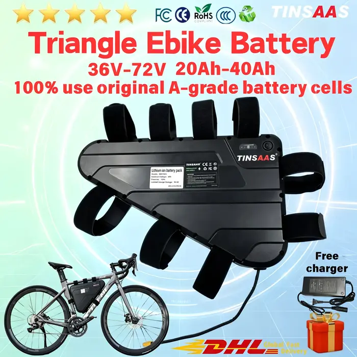 Batterie Triangulaire Vélo Électrique 21700 Cellules 21700 Tensions 36V 48V 52V 60V 72V Longue Distance Moteurs 250W 3000W