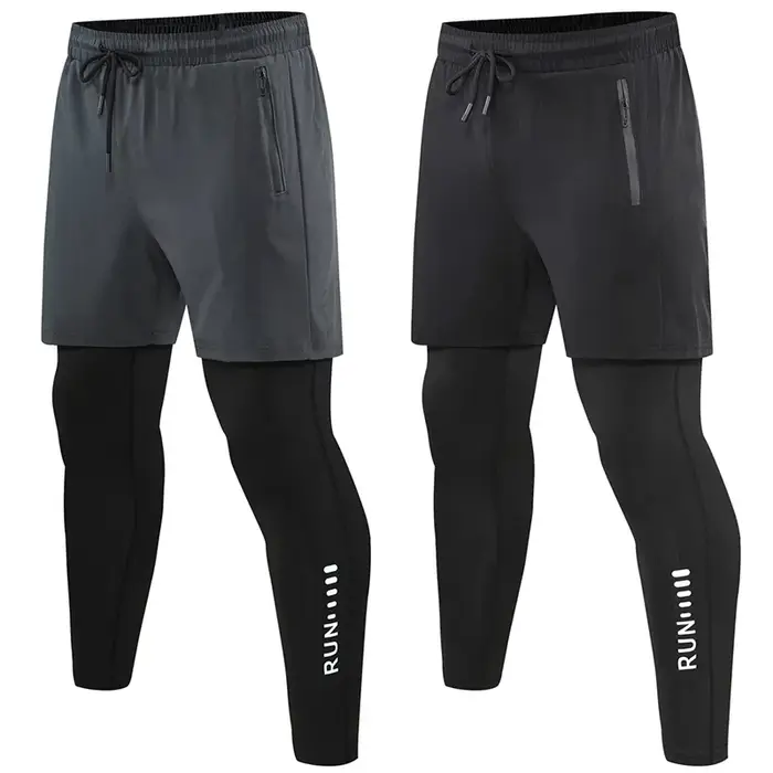 Pantalon de course 2 en 1 pour hommes, Double couche, serré, entraînement, basket-ball, Fitness, sur