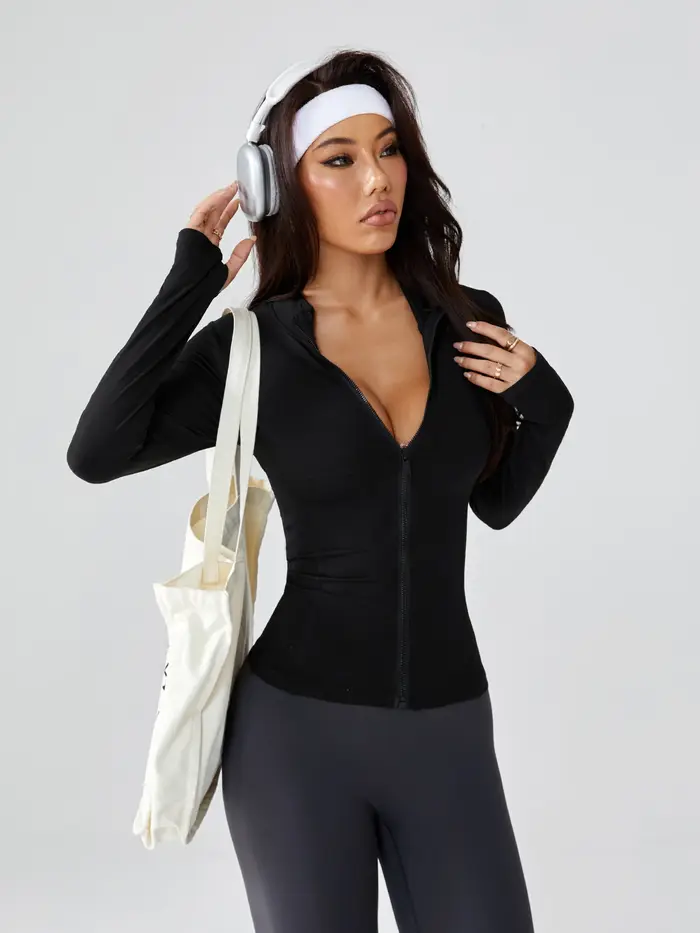 Nouvelle veste de yoga ajustée pour femme – Cardigan athlétique extensible à fermeture éclair complè