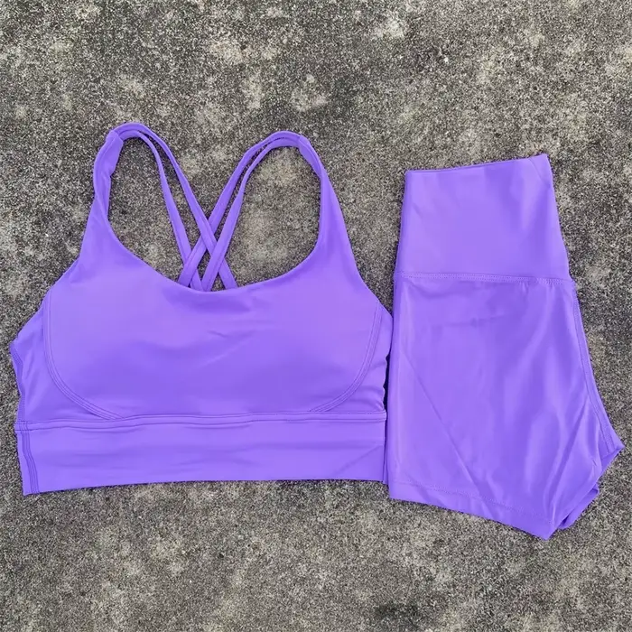 Ensemble yoga 2 pièces femme - Soutien-gorge dos croisé et short taille haute pour fitness