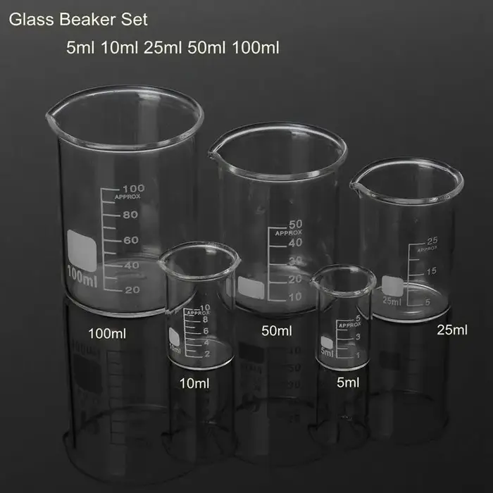 5 pièces/ensemble 5/10/25/50/100ml bécher en verre laboratoire tasse à mesurer verrerie pour école é
